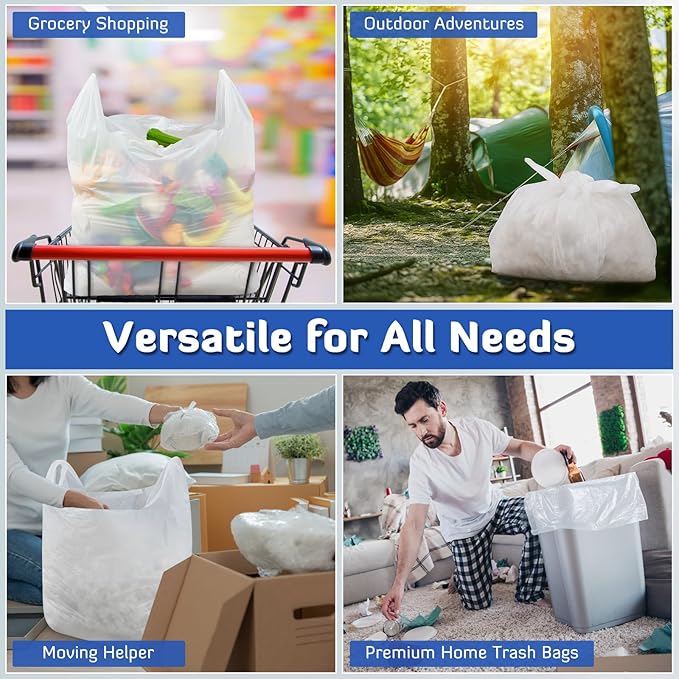100 Pack 40 x 30 x 8 Extra Large White Plastic Shopping Bags(0.8 Mil Thick) Reusable Heavy Duty Large T-shirt Grocery Bags Bulk with Handles for Restaurant Retail Business