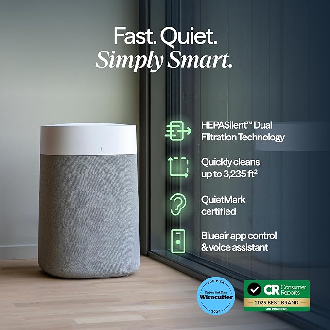 BLUEAIR Air Purifiers for Large Rooms Cleans 3048 Sqft In One Hour HEPASilent Smart Air Cleaner For Home Pets Allergies Virus Dust Mold Smoke - Blue Pure 211i Max