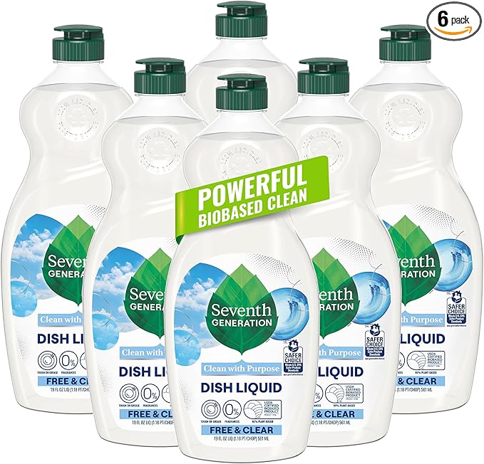 Seventh Generation Dish Liquid Soap Free &amp Clear liquid soap Pack of 6 Dishwashing Soap Dish Soap for sensitive skin 19 oz