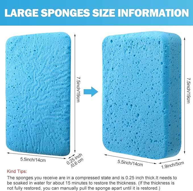 Tioncy 12 Pcs Large Car Wash Sponges Bulk 7.5 x 5.5 x 1.9 Inch Grouting Foam Cleaning and Washing Sponge Commercial Foam Large All Purpose for Kitchen Bathroom Household (Blue)