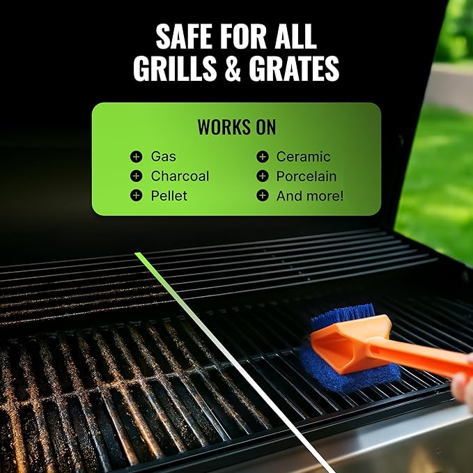 Citrusafe Grill Cleaning Kit - BBQ Cleaner Spray Exterior Cleaner 3 CT Grill &amp Griddle Scrubbers 3in1 Nylon Brush Cookbox Scrubber