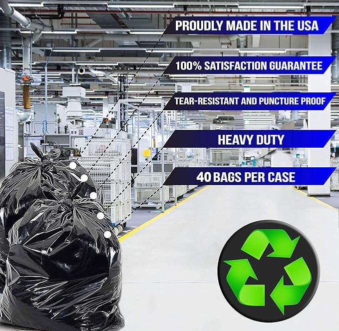 Contractor Construction Garbage Bags - Large Black Trash for Construction Moving Cleaning Heavy Duty 3 Mil Thick Plastic Bag 42 Gallon 32x50'' 40 Count (Pack of 1) (ContractBags4240ct)