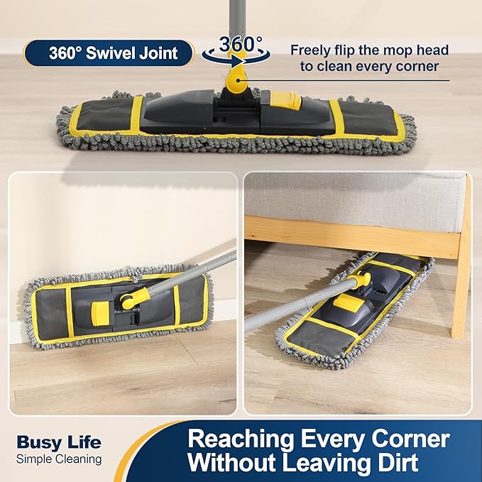 Yocada Dust Mop for Floor Cleaning with 2 Different Mop Pads (in Total) Wet &amp Dry for Hardwood Ceramic Marble Tile Laminate Home Kitchen 51in Long