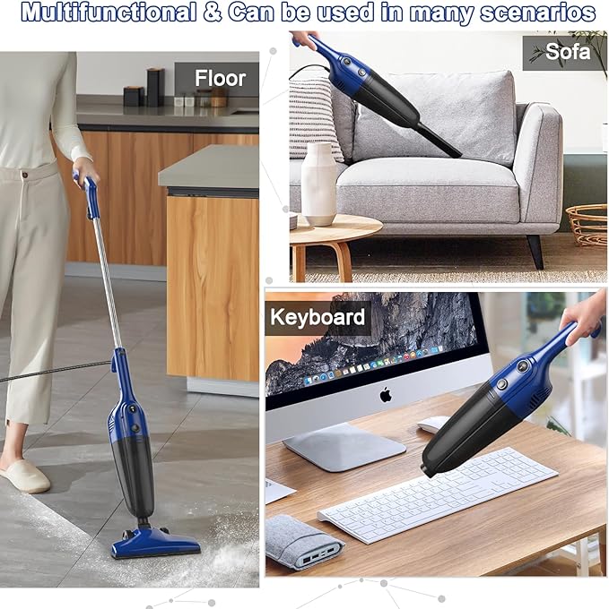 Vacuum Cleaner for Home.Wired Corded Stick Vacuum Cleaner for Pet HairCarpetHard Floor and Car CleaningHigh Power SuctionLightweight&ampPortable for Carrying.(Blue) (Blue Small)