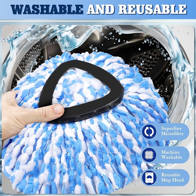 4 Pack Spin Mop Replacements Head Compatible for Oceda RinseClean 2-Tank SystemMicrofiber Spin Mop Refills Head1 Mop Scrub Brush + 1 Mop Base + 4 Pack Cleaning Floor Mop Head
