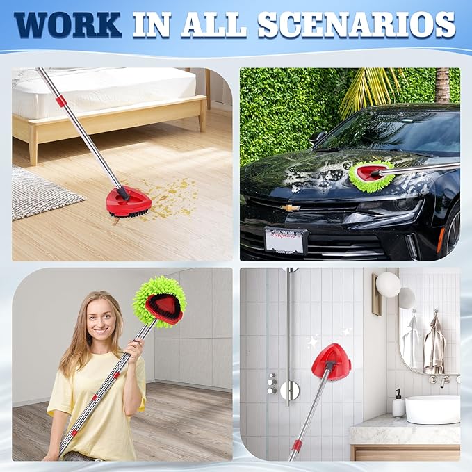 4 Pack Spin Mop Replacements Head Compatible for Oceda EasyWring 1-Tank SystemMicrofiber Spin Mop Refills Head1 Mop Scrub Brush + 1 Mop Base + 4 Pack Cleaning Floor Mop Head（Green)
