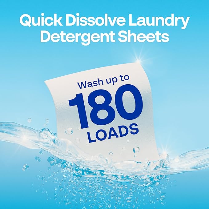 Earth Breeze Laundry Detergent Sheets Fragrance-Free - 180 Loads Eco Liquidless Soap - Travel-Friendly for Hot &amp Cold Cycles Tackles Tough Stains &amp Odors - Gentle on Sensitive Skin 90 Ct (3