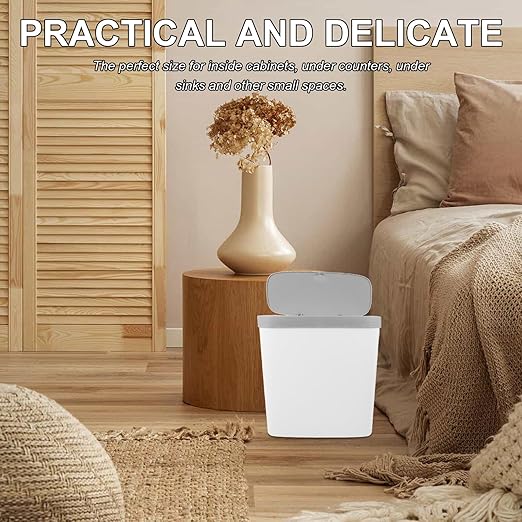 NUOBESTY Large Plastic Press Type Trash Can with Lid PP Material Wastebasket for Bathroom Kitchen Living Room Easy Open Close Design to Prevent Odor
