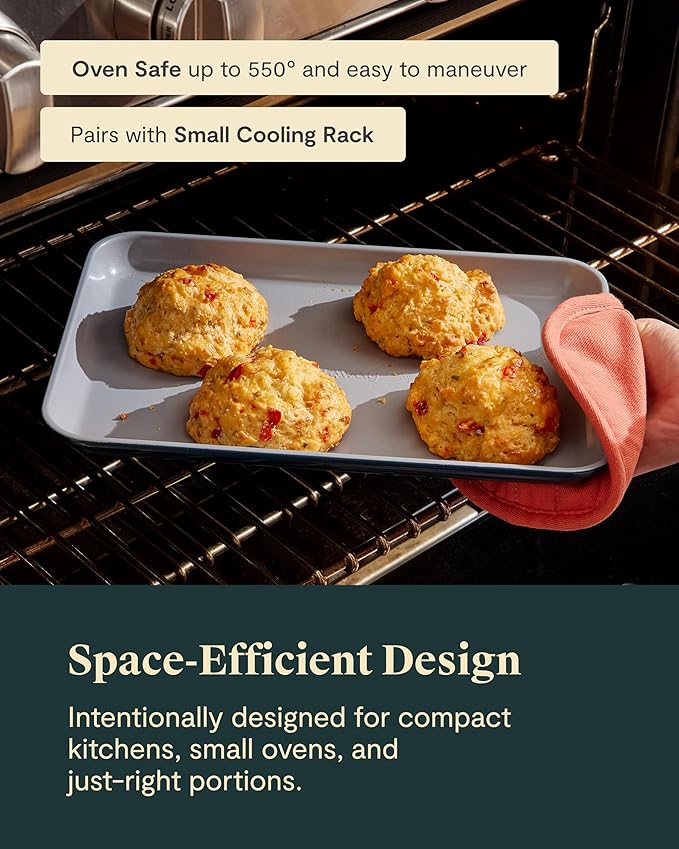 Caraway Nonstick Ceramic Small Baking Sheet (9x13”) – Non-Toxic PTFE &amp PFOA Free – Oven Safe – Aluminized Steel Core – Mini Sheet Pan for Baking Roasting &amp More - Marigold