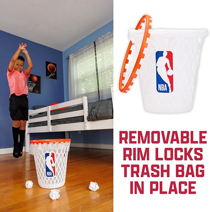 Franklin Sports NBA Mini Hoop Waste Bin – 11 Basketball-Themed Trash Can with Removable Rim for Kids’ Rooms Dorms and Fun Indoor Paper Toss Play – Official NBA Branding Practical &amp Playful Des