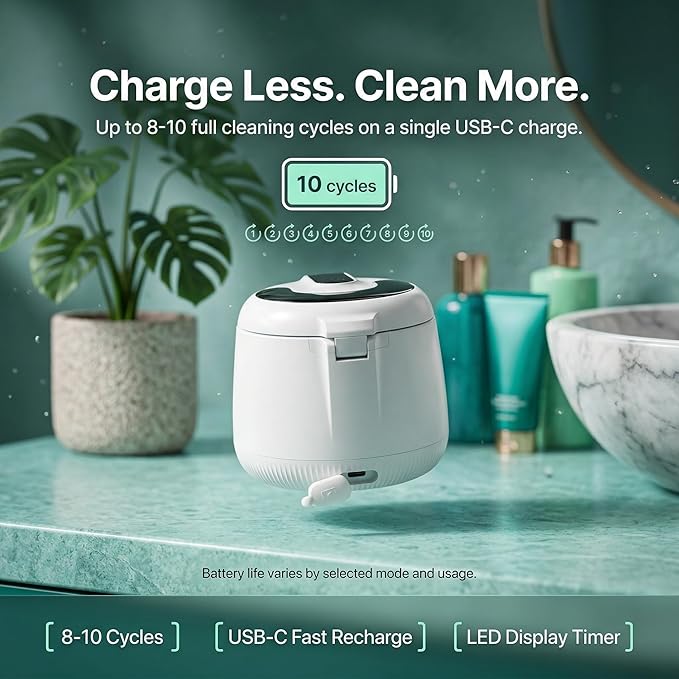 Retainer Cleaner Machine Pod PRO | 48kHz Ultrasonic Dental Pod for Mouthguard Dentures &amp Aligners | UV Light | 3 Cleaning Modes | Tablets Included
