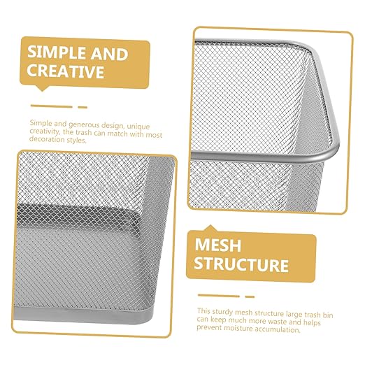 Garneck Household Sturdy Iron Framed Trash Can Ventilated Mesh Design Garbage Container for Bedroom Office and Indoor Use Stylish and Practical Wastebasket