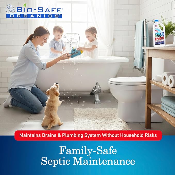 DrainFix &amp Septic Restorer – 32 oz Enzyme Septic Tank Treatment &amp Drainfield Restoration – Organic Drain Cleaner for Sewer Lines RV &amp Home Plumbing – Safe for Pipes &amp Septic Systems
