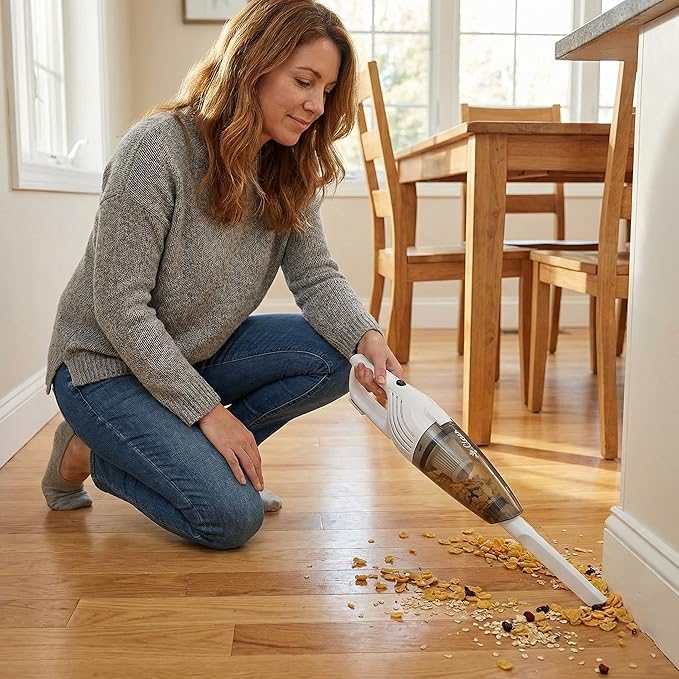 Stick Vacuum Cleaner 600W Corded Bagless Upright Vacuum for Carpet Hardwood Tile Floors Lightweight with Crevice Tool Picks Up Pet Hair Human Hair Great for Home Dorm Small Spaces