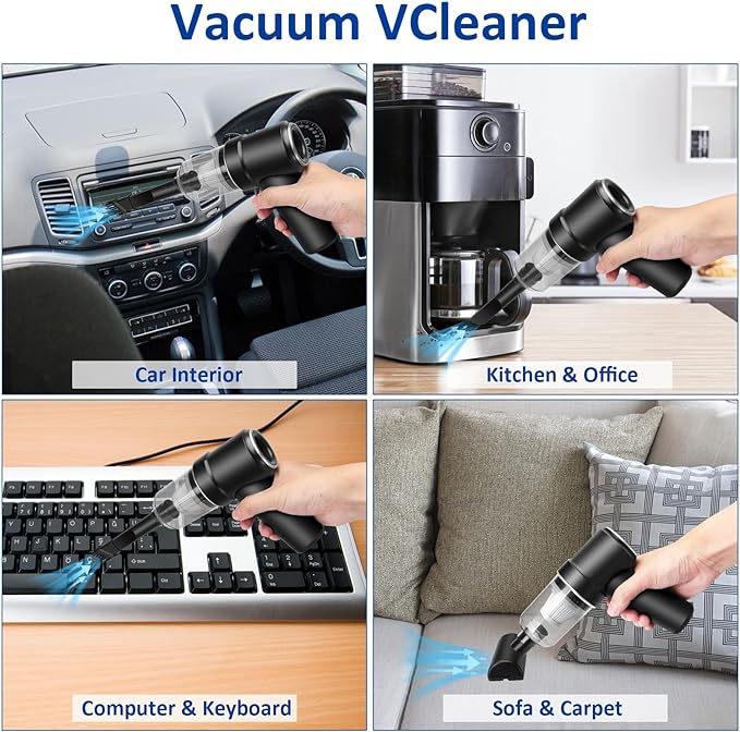 8Kpa Mini Handheld Vacuum Cleaner120W High Power Cordless Car Vacuum 2 in 1 Keyboard Vacuum &amp Air Duster with LED Light &amp Multi-Nozzles for Car Computer Sewing Machine