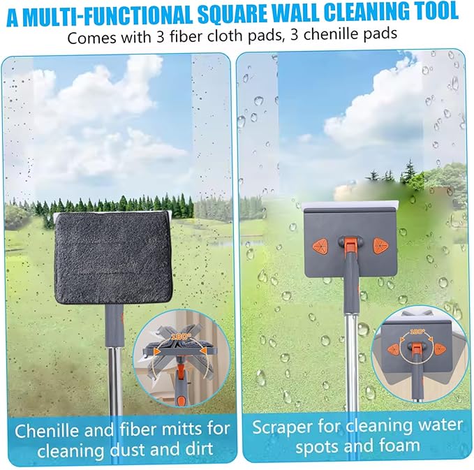 Wall Mop 79 Inch Baseboard Cleaning Tool with 6 Reusable Square Pads &amp 5 Poles Removable &amp Hangable Wall Cleaning Mop for Ceiling Floor Window Home...