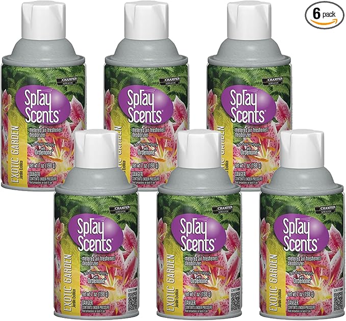Champion Sprayon SprayScents Metered Air Freshener Refill 7 oz Odor Control Fragrance Exotic Garden (6 Pack)