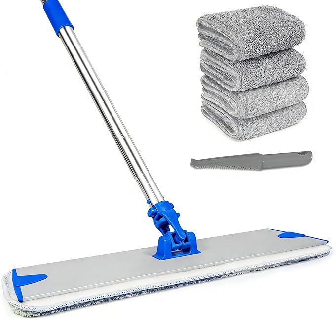 18 Professional Microfiber Mop Flat Mop with Aluminum Alloy Base&ampStainless Steel Handle for Floor Cleaning Wet Dry Dust Floor Mops for Hardwood Tile Laminate