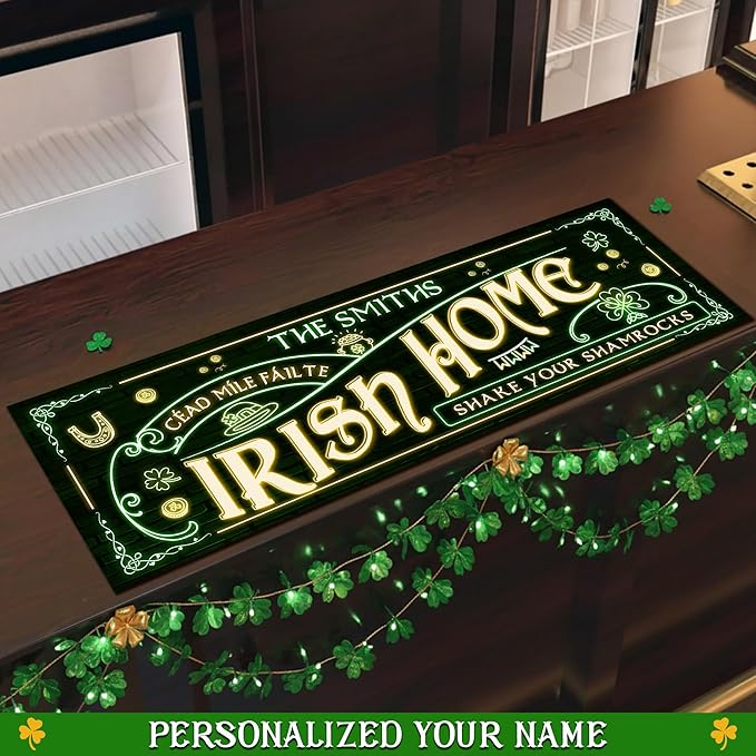 THUYPT Personalized Irish Bar Mat Dish Drying Mat for Irish Pub St Patrick's Day Decor Bar Shamrock Spill Mat Kitchen Counter Accessories Home Bar Decor St Patrick's Day (13)