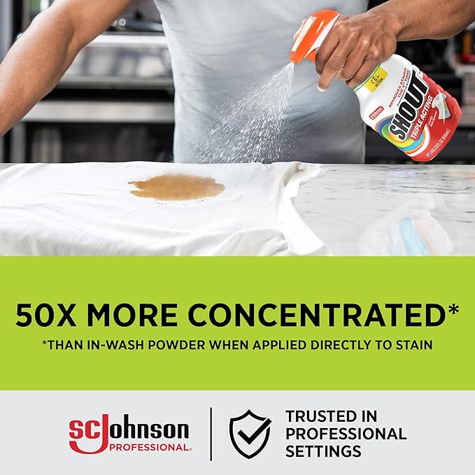 SC Johnson Professional Shout Active Enzyme Laundry Stain Remover Spray 22 fl oz Pack of 8