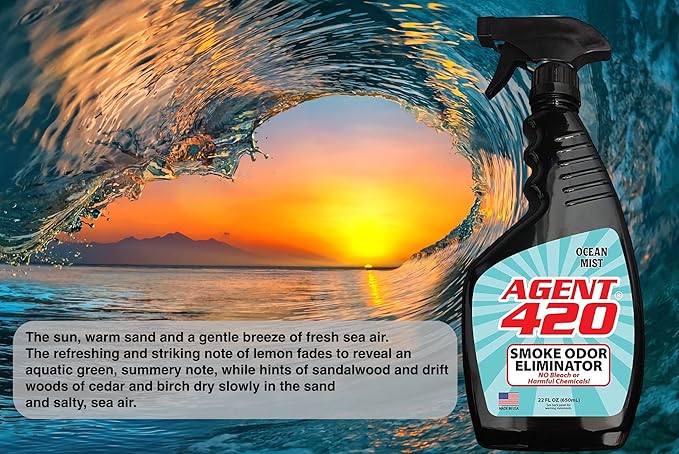 AGENT 420-22 oz Cannabis Odor Destroying Spray for Eliminating Cigarette Smoke or Most Unwanted Odors In Your House Car or Apartment - Freshen Up The “place” (Ocean Mist 22 Ounce)