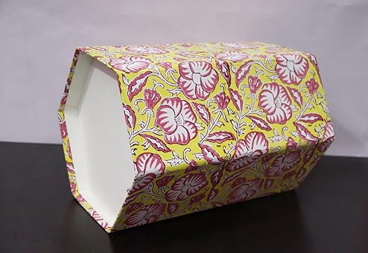 Generic Floral Hand Block Print Paper Dustbin Cotton Printed Wastebasket Indian Vintage Home Decor Hotel Room Decor (1 Yellow RED)