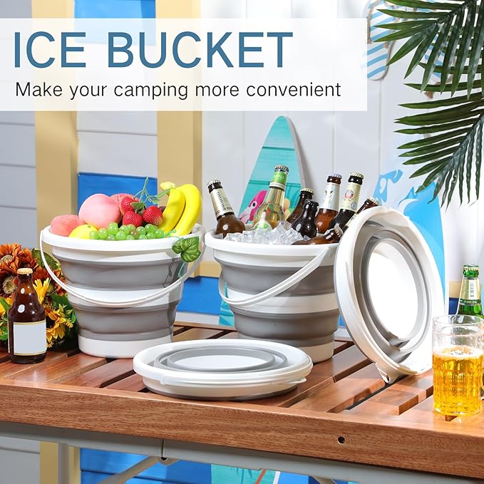 Pickmesh 4 Pcs Collapsible Bucket 2.6 Gallon (10l) Foldable Collapsible Sand Bucket with Handle Small Cleaning Pail for Household Outdoor Car Washing Camping Beach Sand (Gray)