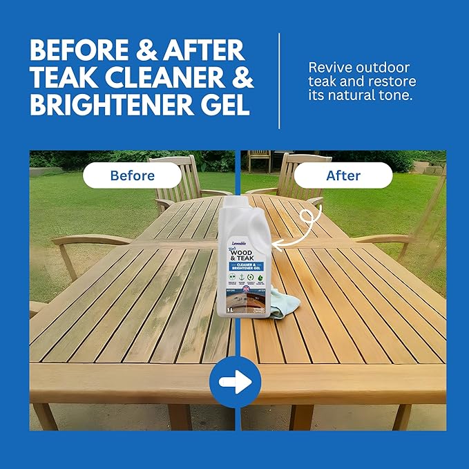 EcoDecors Loveable 2 in 1 Wood &amp Teak Cleaner and Brightener Gel 1 L for Outdoor Use Cleans Renews and Refreshes Outdoor Wood - 2 Pack