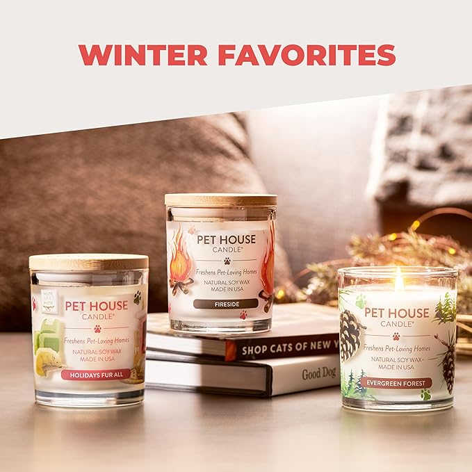 One Fur All Pet House Candle 2 Pack - Plant-Based/Soy- Clean Burning Scented Long Lasting Pet Odor Candle for Home - Hollyberry