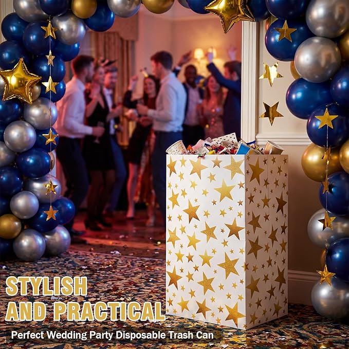 Tinlade 6 Pack 13 Gallon Gold Star Disposable Trash Cans Extra Large Thickened Waterproof Reusable Garbage Bins Foldable Pop up Recycling Bins for Graduation Holiday Party School Gatherings