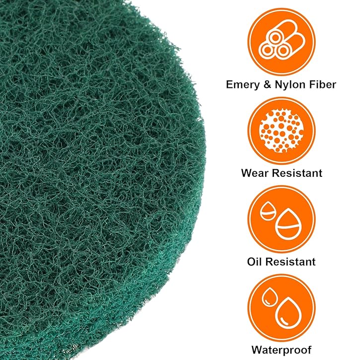 HARFINGTON 20pcs Scrubber Scouring Pads 180 Grits 4 Inch Drill Power Brush Hoop and Loop Surface Conditioning Disc Drill Scuffing Disc Scrub Pads for Home Kitchen Cleaning Green