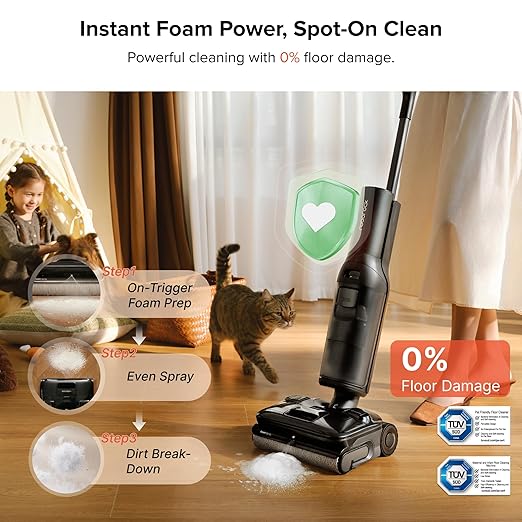 roborock F25 ACE Pro Foam Wet Dry Vacuum Cleaner Cordless Vacuum Mop 25000Pa Foam Spray Mop 203°F Self-Cleaning Hard Floor Cleaner Machine for Tile Hardwood Floor Gentle Cleaning 180° Lie Flat