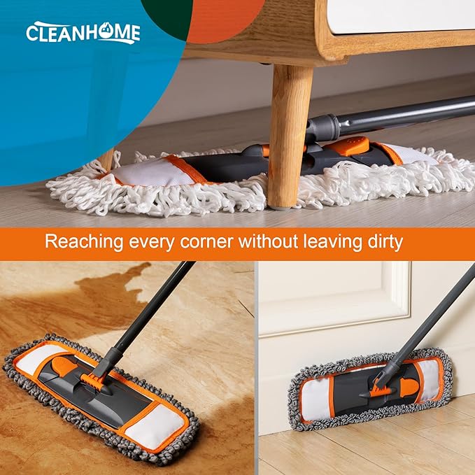 Mops for Floor Cleaning with 3 Different Washable Pads and Extendable 55” Long Handle Multifunction Dust Mop for HardwoodMarbleTile Floor MoppingOrange