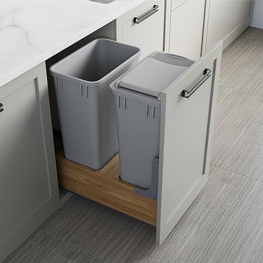 Dowell Double 50Qt Undermount Trash Pull-Out Waste Container with Full Extension Soft-Close Slides Bottom Mounted Face Frame/Frameless Min. Cabinet Opening: 15-1/2 Inch Wide-4008 0218 50