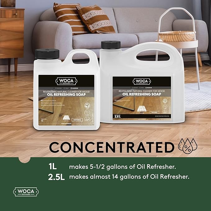 WOCA Oil Refreshing Soap (Oil Refresher) Natural 2.5L – Concentrated Cleaner for Oil-Treated Hardwood Floors Furniture Millwork Cutting Boards and Countertops.