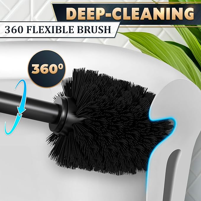 Black Toilet Brush and Holder Set - Scratch Resistant Black Toilet Bowl Brush and Holder with Soft Bristles Replaceable Head Protection from Splashes and Compact Design - for Effective Cleaning