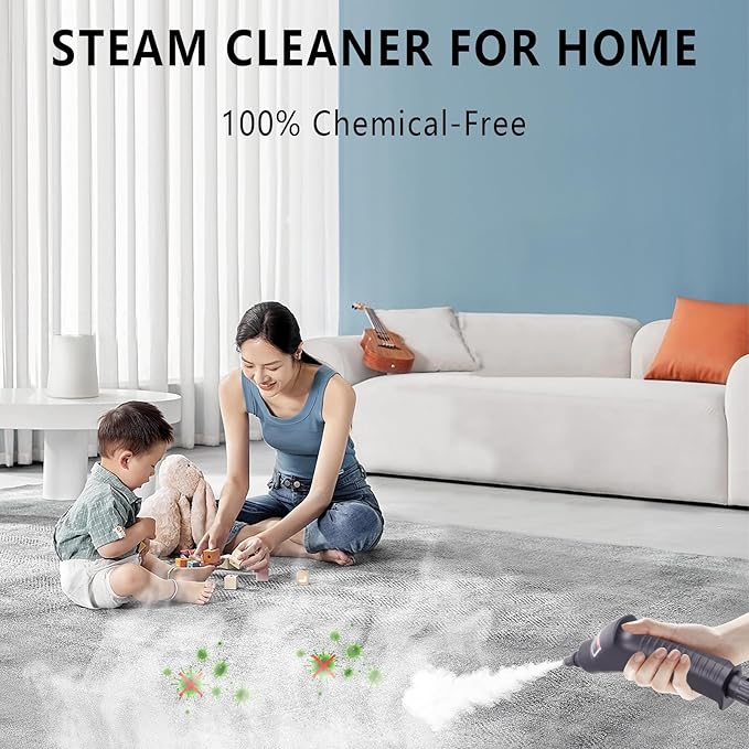 Steam Cleaner for Home &amp Car 15s Fast Heat Portable Steam for Cleaning Handheld 1.2L Tank 6-Level Adjustable Handle with 13 Piece Accessories Kit for Car Floors Couches Grout Dirt and Grea