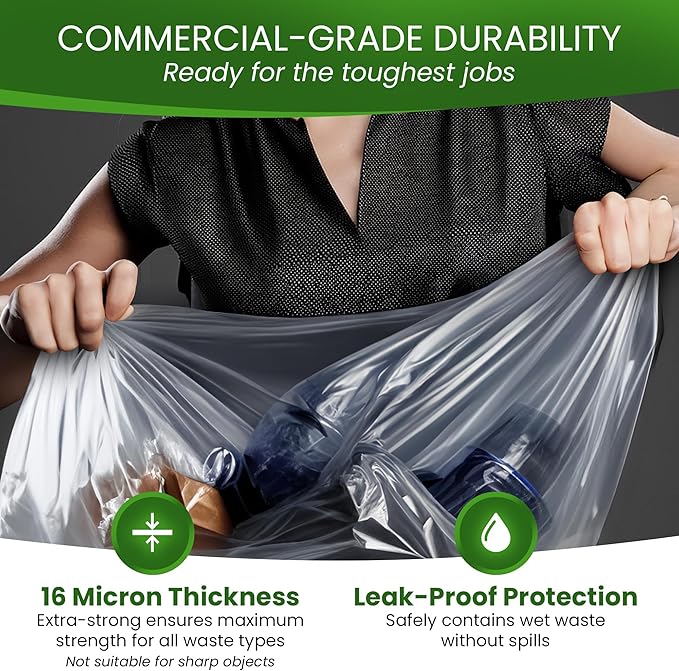 Betta 20-30 Gallon Clear Trash Bags 250 Count Box (30x44-inch) Commercial Heavy-Duty Garbage and Recycling Can Liners 16-20 Gallon Round Cans 15-23 Gallon Slim and Square Cans