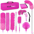 ThinkLearn Microfiber Dusters for Cleaning14PCS Feather Dusters with Extension PoleBendable Washable and Extendable Duster for High Ceilings Fans and Blinds House Cleaning Kit Pink Gift for Women