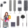 Microfiber Duster for Cleaning Fan High Ceiling Blinds Furniture Cars  9PCS Extendable Feather Duster (Stainless Steel) 30 to 100 Inches Reusable Bendable Washable