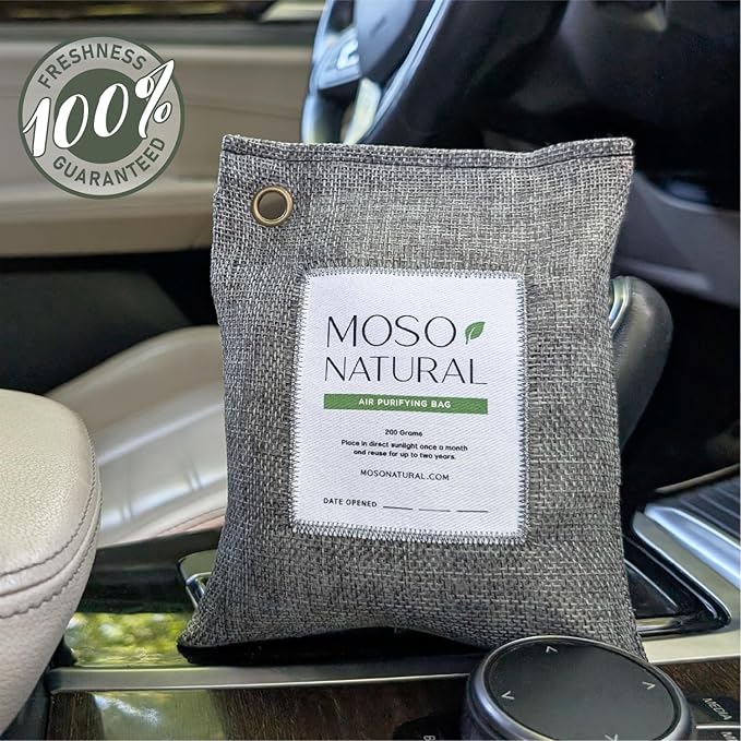 Moso Natural Air Purifying Bag 200g (5 Pack) HGTV Editor's Pick | Premium Bamboo Charcoal Odor Absorber for Home &amp Car | Closet Odor Eliminator &amp Car Air Freshener | Long Lasting Charcoal Bags