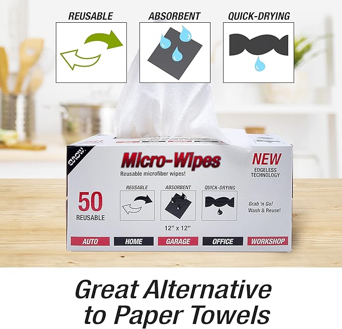 Eurow 200GSM Microfiber Cleaning and Drying Cloths with Dispenser Box Reusable Streak-Free Scratch-Free Ultra Absorbent Edgeless for All Surface Types 12x12in 100-Pack White
