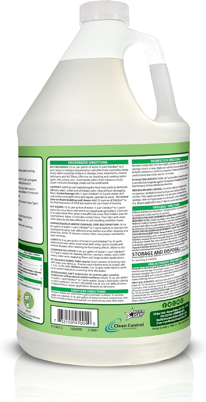 OdoBan Disinfectant Concentrate and Odor Eliminator Made in the USA Original Eucalyptus Lavender and Cotton Breeze Scents 3 Gallons