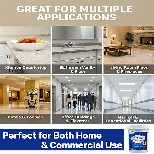 Marble Polishing Powder 2.2LB for Stone Restoration Stone Polish Compound for Marble Granite and Natural Stone Removes Dullness Water Spots and Light Scratches for Countertops Floors Tile