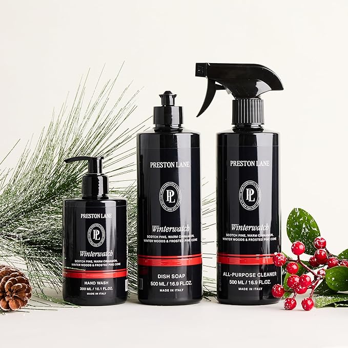 Preston Lane Luxury Kitchen Set – Hand Wash Dish Soap &amp All Purpose Cleaner | Plant Powered Cleaning Essentials Bundle with Fine Fragrance Winterwatch Scent Vegan &amp Cruelty Free