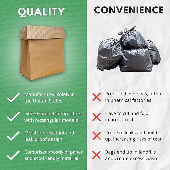 Dano Pre-Cuffed Paper Trash Compactor Bags (12 Pack) | Heavy Duty Kitchen Garbage Compactor Bags &amp Liners | 11 Gallon Precuffed Garbage Bag for Compactor | Eco-Friendly Trash Compactor Bag