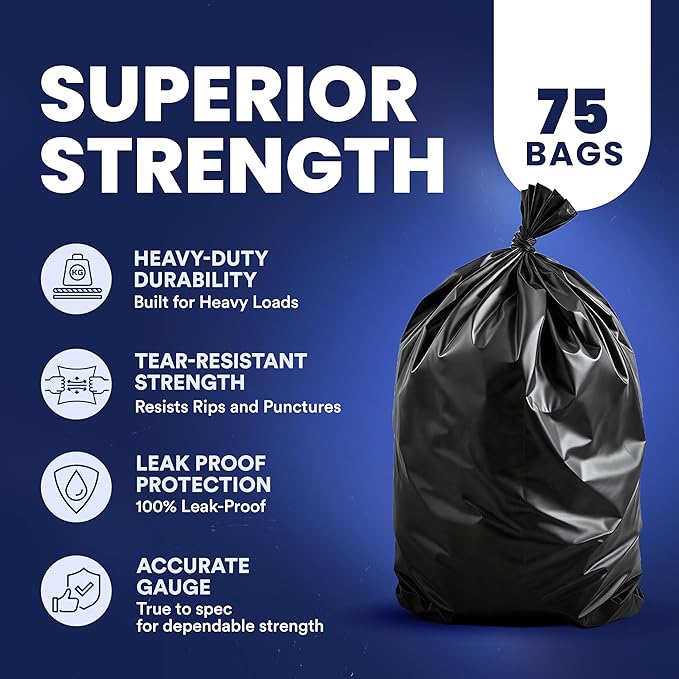 Plasticplace 55 Gallon Trash Bags │ 1.5 Mil │ Black Garbage Bags 38 X 58 (75Count)
