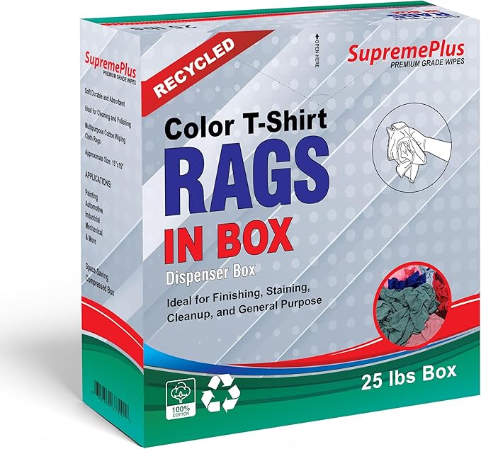Recycled Color Knit Cleaning Rags (25 lbs. Compressed Box) – Shop Cloths Bulk for Workshops Mechanics Painters and Home Use Multipurpose Cotton T-Shirt Rags