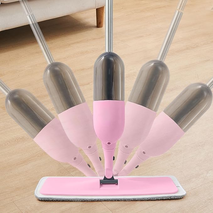 Multi-Surface Spray Mop Kit 3-in-1 with Flat Round Squeegee Mop Heads Refillable Water Bottle Machine Washable Pads for Floors Windows