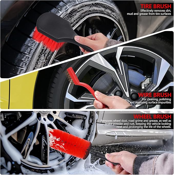 35Pcs Car Detailing Kit Car Cleaning Kit with Windshield Cleaning Tool and Tool Box Interior &amp Exterior Auto Care Supplies and Brushes (B：35PCS-R)
